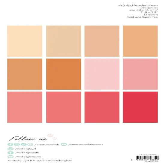 Studio Light Essentials Unicolor Paper Pad 11.81"X5.9" -Nr. 292 Peach & Pinks {3}