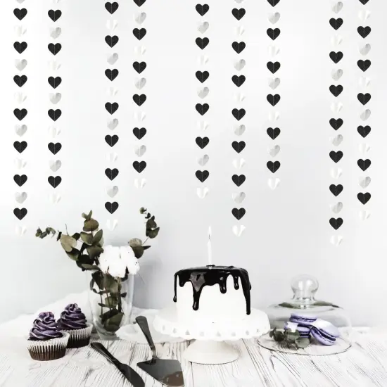 Black White-Silver Party-Decoration Heart Garland - 52ft {5}