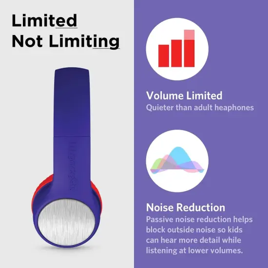 LilGadgets Connect+ Style On-Ear Kids Headphones with Microphone - SharePort Technology, SoftTouch Padding, Detachable Cable, Noise Reduction, Durable & Adjustable - Blue/Red Multicolor {4}