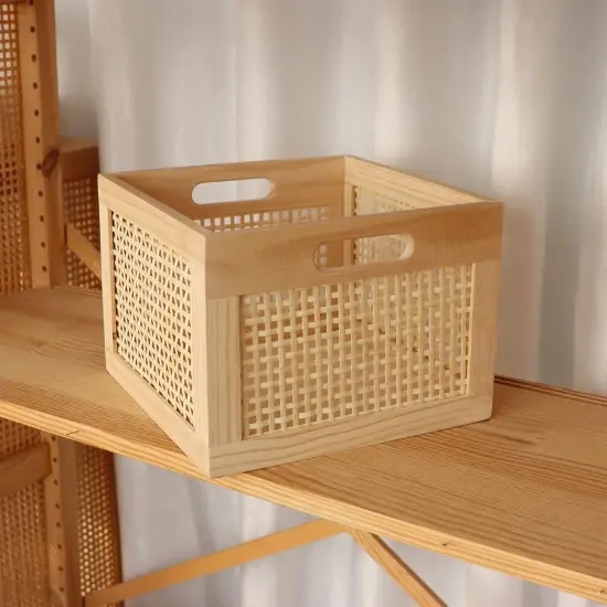 Bamboo Wooden Storage Box Cube Storage Organizer Bins Decorative Wood Square Basket Wood Crates Wicker Storage Cubes Basket {3}