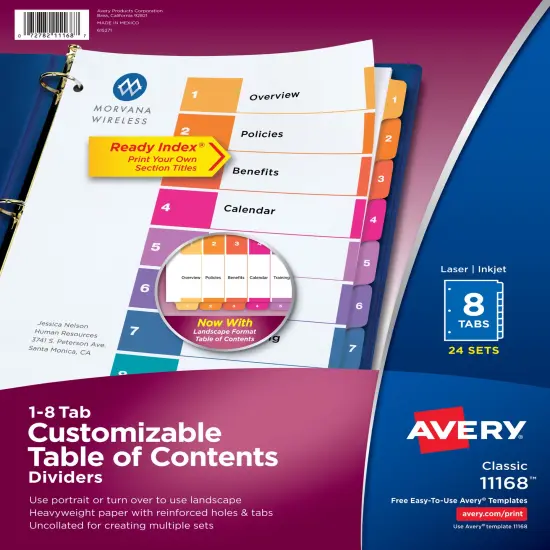 Avery Dividers for 3 Ring Binders, 8 Tabs per Set, Customizable Table of Contents, Multicolor Tabs (24 Sets of 11168) {1}
