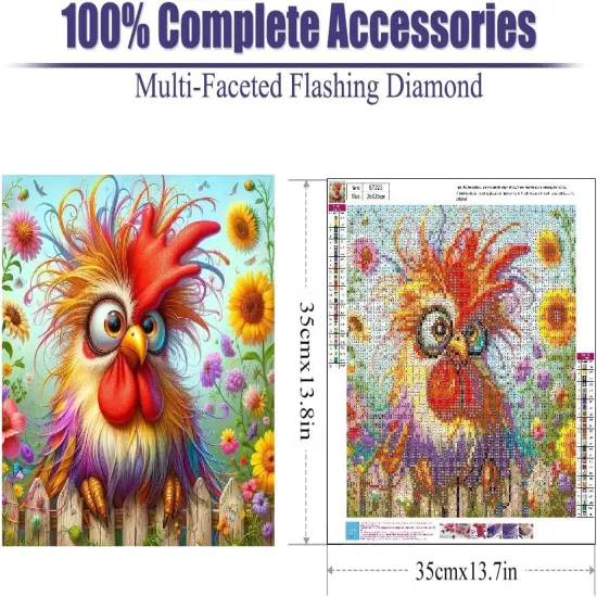 Chicken Diamond Painting Kits for Adults, DIY Flowers Diamond Art Kits for Beginners,5D Diamond Art Kits Round Full Drill Diamond Painting for Home Wall Decor Present 14&times;14inch {2}