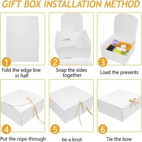 8Pack Large Gift Boxes with Lids, 12x12x5 Inches Bridesmaid Proposal Box With Ribbon, White Boxes For Gifts, Paper Gift Box For Presents, Wedding, Bridal Shower, Birthday Party {5}