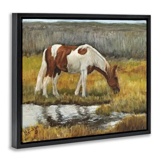 Stupell Industries Horse Drinking Water by Stream Floating Frame By Kathy Winkler {3}
