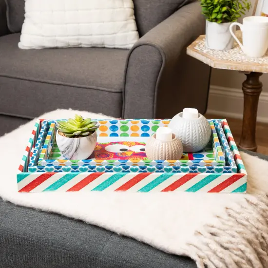 Northlight Vintage Style Owl Rectangular Serving Trays - 19" - Set of 3 White {1}