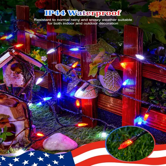 4th of July Decorations Patriotic LED Mini Lights, 39 Feet 100 LED Red White Blue String Lights with 8 Lighting Modes, Connectable Independence Day Light for Wreath Indoor Outdoor Memorial Day {4}