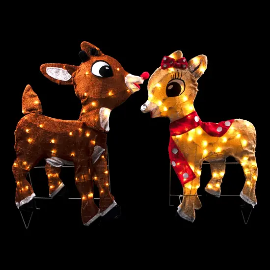 Northlight Lighted Rudolph and Clarice Outdoor Christmas Decorations - 32" Brown {4}