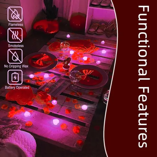 2000PCS Silk Rose Petals with 24 LED Tea Lights Candles, Romantic Night Decoration Set, Romantic Valentine, Wedding Anniversary {2}