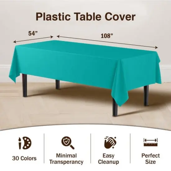 Exquisite 6-Pack Premium Plastic Tablecloth 54in. x 108in. Rectangle Plastic Table Cover Teal {3}