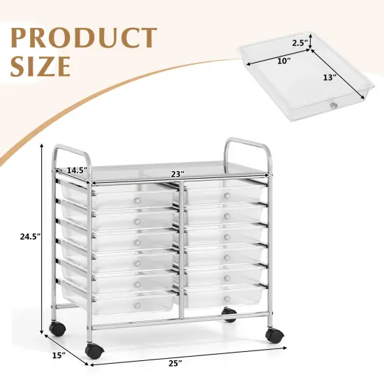 12 Removable Drawers Rolling Storage Cart with 4 Universal Wheels and Metal Frame Transparent {5}
