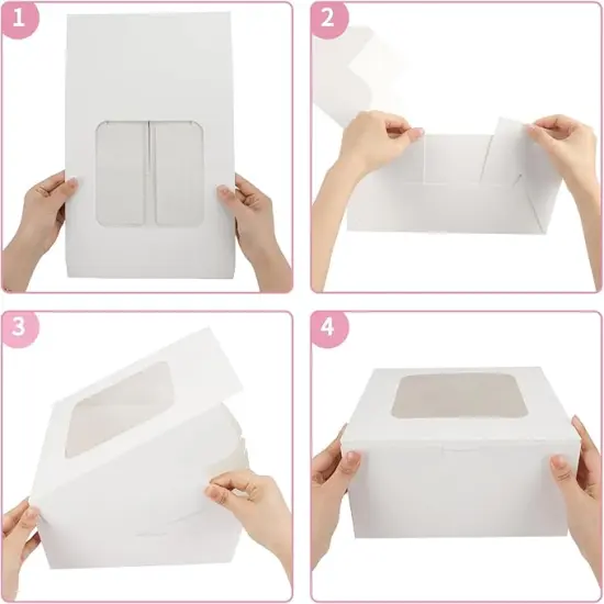 24pcs Cake Boxes, 10x10x5 Inches White Square Bakery Boxes with Window Cajas Pasteles for Cake, Mother's Day, Pastries, Chocolates, Cookies, Pie, Birthday Party, Wedding {4}