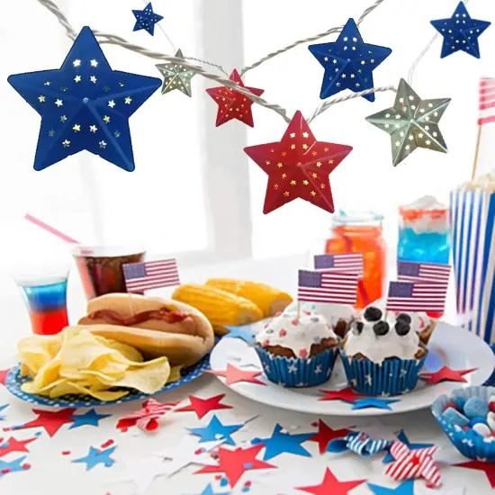 4th of July Decorations Red White and Blue Star Lights 9.5Ft 10 LED Star String Light, Plug-in Patriotic Decor Lights for Indoor Outdoor Fourth of July Independence Day Memorial Day Patriotic Decor {5}