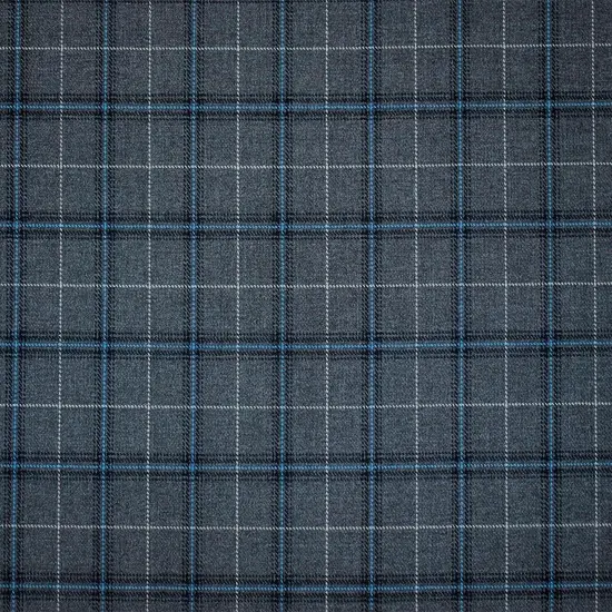 Gray-Blue-Multi Poly-Wool Plaid Woven Twill Suiting Fabric By the Yard {4}