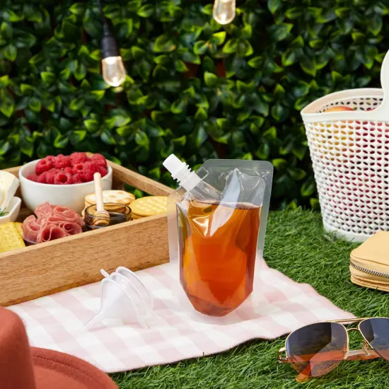 50 Pack 8oz Reusable Plastic Drink Pouches with Funnels for Juice, Soda, Beer (7 x 4 In) {2}