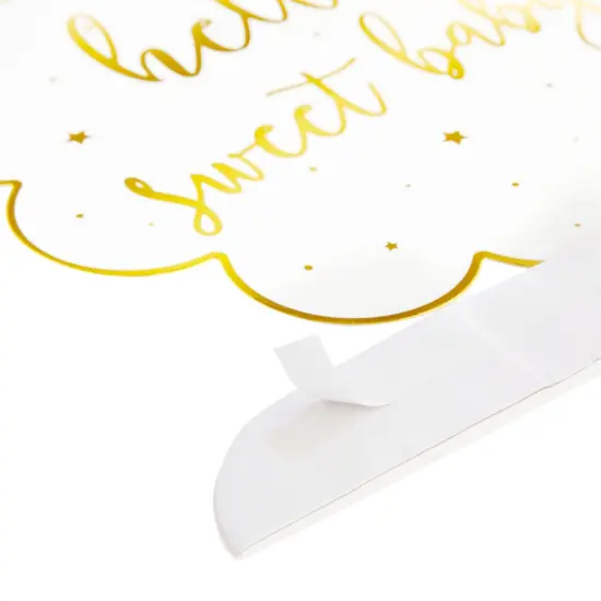 Sparkle and Bash Hello Sweet Baby Table Centerpieces, Honeycomb Gender Neutral Baby Shower Decorations (White and Gold Foil, 6 Pack, 3 Designs) {7}