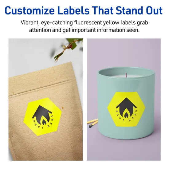 Avery Neon Yellow Paper Labels, 2-1/2" x 2-57/64" Hexagon {3}