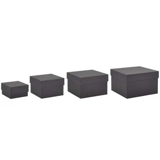 Stockroom Plus Set of 4 Sizes Square Nesting Gift Boxes with Lids for Presents, Decorative Goodie Box for Holidays, Wedding, Birthday, and Party Favors, Stackable (Black) {4}