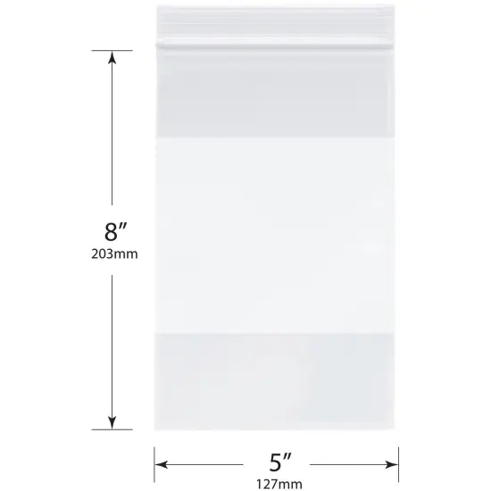 Plymor 5" x 8", 2 Mil with White-Block Zipper Reclosable Plastic Bags {3}