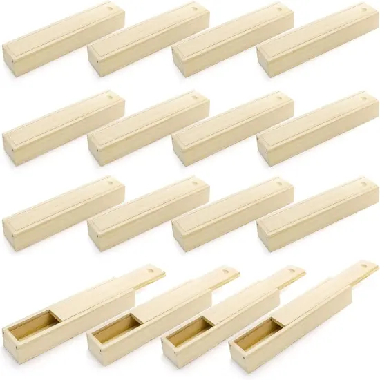 16 Pack Unfinished Wood Box with Sliding Lid, Small Narrow Pencil Box Rectangular Keepsake Case Small Gift Boxes for Art Hobbies, DIY Craft, Jewelry Necklace Storage {1}