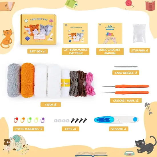 2 PCS Long Cat Crochet Kits (Orange & Gray) {5}