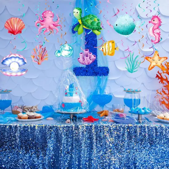 54 Pcs Under the Sea Swirls Decorations Tropical Fish Animals Hanging Banner Ocean Garlands Turtle Ceiling Streamers for Summer Birthday Wedding Baby Shower Supplies Party Decor {5}