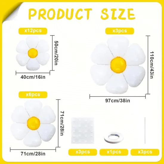 21Pcs Daisy Balloons White Flower Daisy Foil Mylar Balloons Daisy Party Decorations for Birthday Wedding Baby Shower Party Supplies(Huge Balloon X 3, Medium X 6, Small X 12） {2}