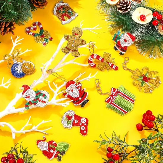 26 Pcs Christmas Diamond Painting Kits 5D DIY Diamond Key Chain {4}