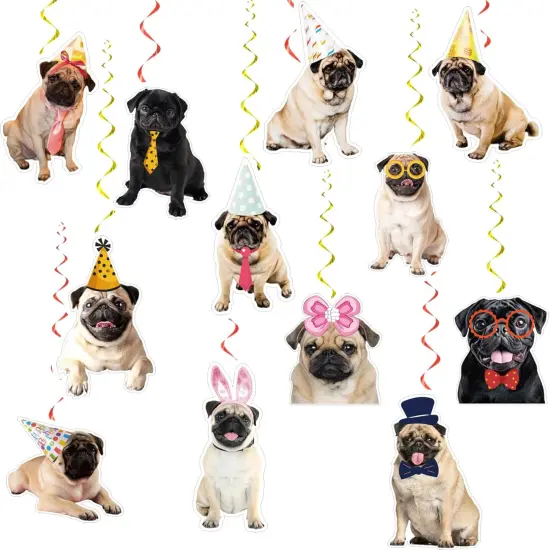 24 Pcs Pug Dog Hanging Decorations Pug Hanging Swirls Ceiling Swirls Pug Birthday Party Supplies for Pug Party Decorations {1}