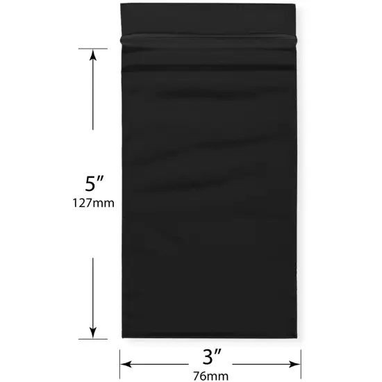 Plymor 3" x 5", Black 2 Mil Zipper Reclosable Plastic Bags {3}