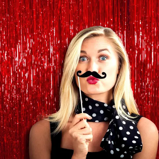 Red Foil Fringe Curtain 3 Ft x 8 Ft Metallic Tinsel Curtains Red 1 Pack Photo Booth Props Graduation Party Backdrop Sweet 16 Birthday Wedding Valentine's Day Party Decorations {3}