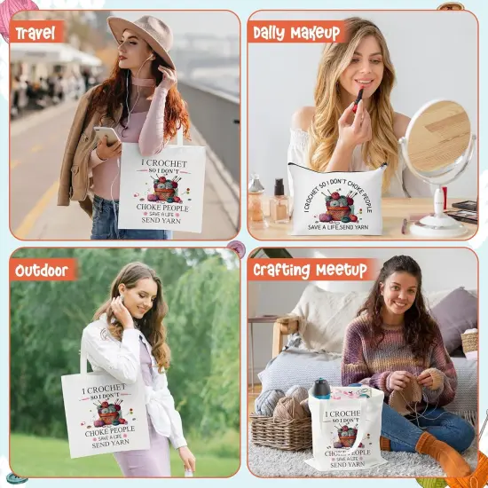 Crochet Canvas Tote Bag - 2Pcs {5}