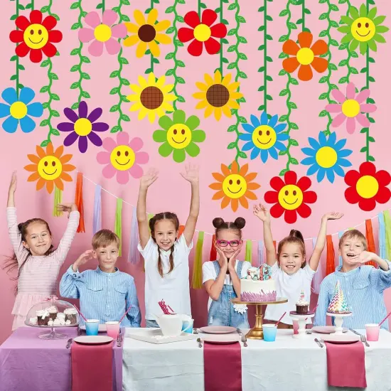 20 Pcs Spring Themed Flower Garland Kit Summer Party Decorations Sunflower Banner Green Leaves Streamers Strings Hanging Swirls for Home School Classroom Baby Shower Birthday Party Supplies {1}