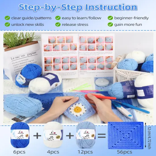 Crochet Blanket Kit - Blue White Mixed {2}