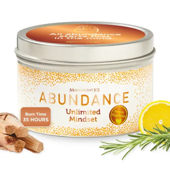 Magnificent 101 Long Lasting Abundance Smudge Candle | 6 Oz - 35 Hour Burn | Soy Wax Candle with Lemon, Rosemary & Sandalwood for House Energy Cleansing & Manifestation White {1}