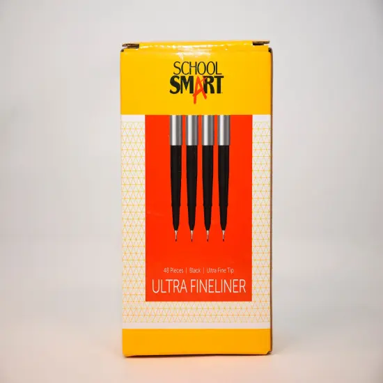 School Smart Fineliner Pen, 0.4 mm Ultra Thin Tip, Black, Pack of 48 {4}