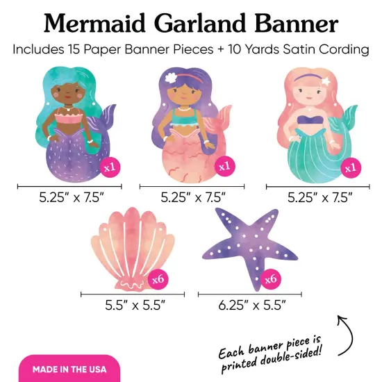 Big Dot of Happiness Mermaid Garland Banner, Pink & Purple Mermaid Birthday Decor Banner, 30 Feet of Cord, 15 Double-Sided Mermaid-Themed Characters {5}