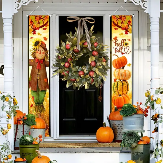 Hello Fall Porch Decor Autumn Harvest Porch Banner Sign {5}