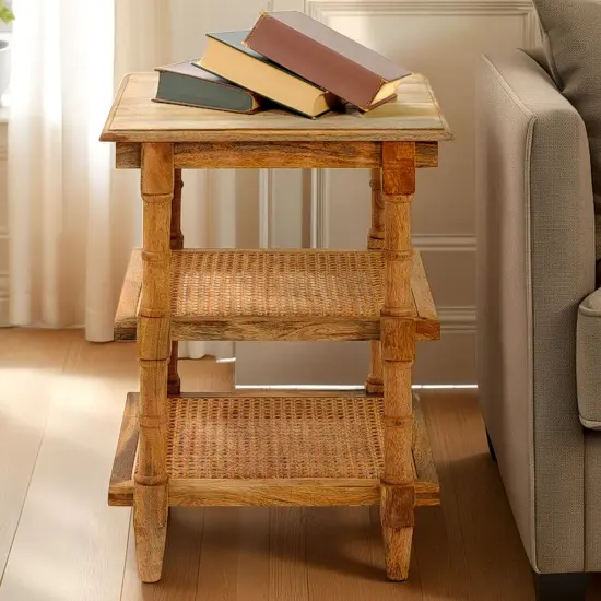 Contemporary Home Living 2-Shelf Handcrafted Wooden Side Table - 24" - Brown {5}