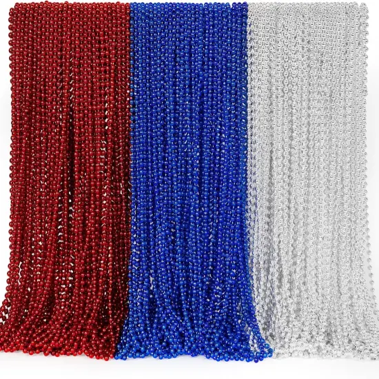 144PCS 4th of July Accessories Bead Necklaces Red Blue White {1}