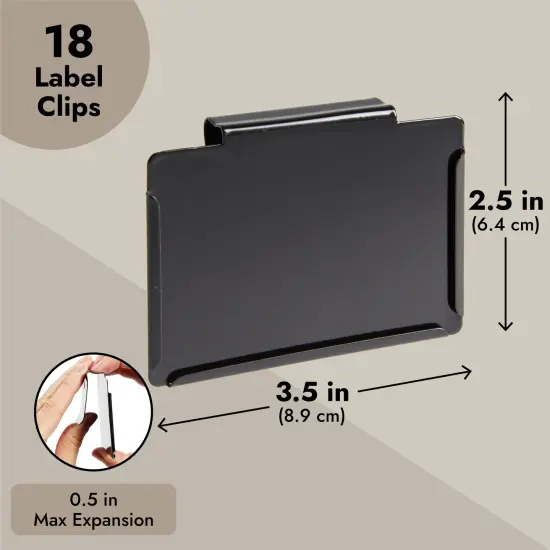 Talented Kitchen 18 Pack Black Label Holders - Removable Metal Bin Clips for Pantry Baskets and Storage Bins (3.5x2.5 In) {4}