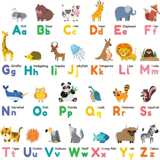 Colourful Animal Alphabet ABC Kids Wall Stickers {1}