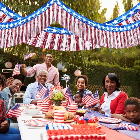 3 Pack&times;10ft American Stars and Stripes Flag Banner 4th of July Red White and Blue Fringe Banner for Independent Day Memorial Day Veterans Day Patriotic Party Indoor Outdoor Hanging Decorations {5}
