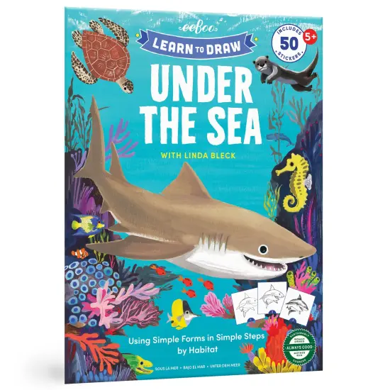 eeBoo: Learn to Draw - Under the Sea Book - 32 Page Activity Book & 50 Stickers Set, Fun Ocean-Themed Step-By-Step Drawing & Coloring, Kids Ages 5+ {1}