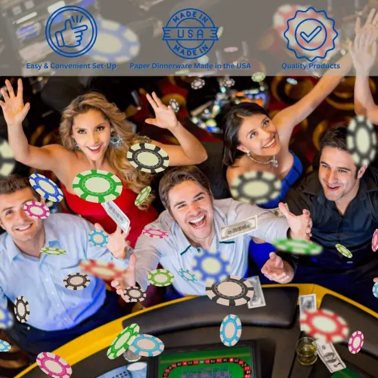Casino Night Party Supplies Bundle, 7" Paper Appetizer Plates and Beverage Napkins, Serves 16 {4}