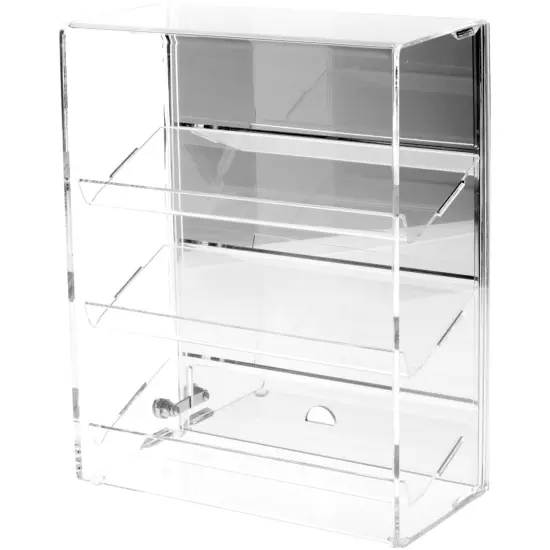 Plymor Clear Acrylic Locking Display Case with Sliding Back, 3 Angled Shelves (Mirrored) {2}