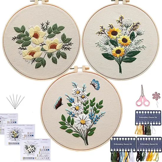 Embroidery Kit for Beginners，Plants Flowers Pre-Stamped Pattern Kits {1}