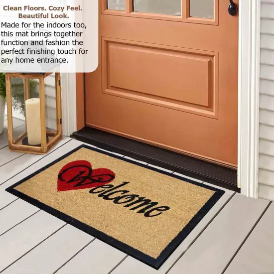 Gardenised Heavy Duty Coco Coir Doormat Non Slip PVC Baking Embossed Welcome Design Natural Coconut Fiber Floor Mat for Front Door Porch Patio Entryway Garage Mudroom & Outdoor Use 18x30" Hearty Welcome {4}