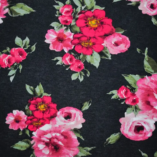 Black-Pink-Multi Cotton Floral Printed Stretch Spandex Jersey Knit Fabric By the Yard {3}