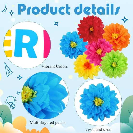 36 Pcs Classroom Tissue Paper Flower Bulletin Board Cutouts (Amazing Style) {3}