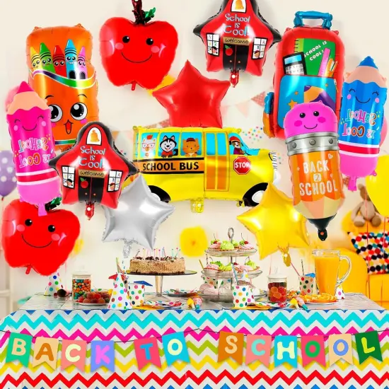 21 Pcs Large Back to School Balloons,Colorful Pencil Crayon Schoolbag Star Bus House Foil Balloons {2}